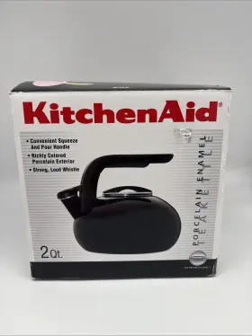 51629 Kitchenaid Stovetop Whistling Tea Kettle 2 Quart Porcelain Enamel Stainless Black