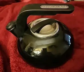 Q10t Kitchenaid 2 Quart Black Enamel Stainless Steel Inside Whistling Tea Pot Kettle