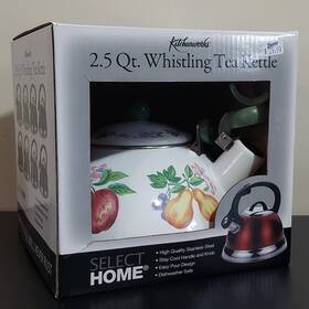 Kitchenworks 818850014753 Stainless Steel Whistling Tea Kettle 2.5 Quart White Floral Pattern Flowers New