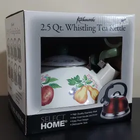Kitchenworks 818850014753 Stainless Steel Whistling Tea Kettle 2.5 Quart White Floral Pattern Flowers New