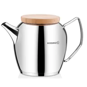 A025 Korkmaz Montana Stainless Steel 2.3l Teapot With Wooden Lid And Dishwasher Safe