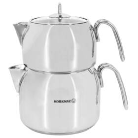 Korkmaz A028 Perla Maxi Stainless Steel 1.2 Liter Tea Pot And 2 Kettle Set