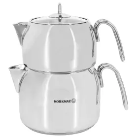A028 Korkmaz Perla Maxi Stainless Steel 1.2 Liter Tea Pot And 2 Kettle Set
