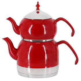 Korkmaz A226-01 Rena 1.1 Liter Tea Pot And 2.4 Kettle Set In Red