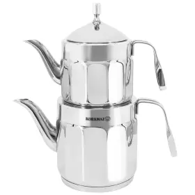 A228 Korkmaz Nostaljia Midi Stainless Steel 0.9 Liter Tea Pot And 1.6 Kettle Set