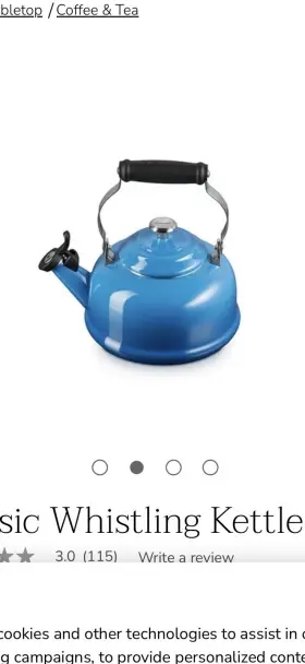 40104012000900 Le Creuset Nib Whistling Kettle 1.7 Quart Gorgeous Marseille Blue