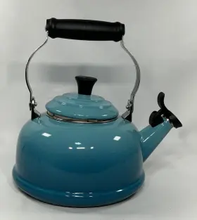 40104260170201 Le Creuset Enamel On Steel Whistling Tea Kettle 1.7 Quart Caribbean Blue