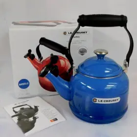 40113210200241 Le Creuset Enamel On Steel 1.25 Quart Demi Tea Kettle Marseille Blue - New