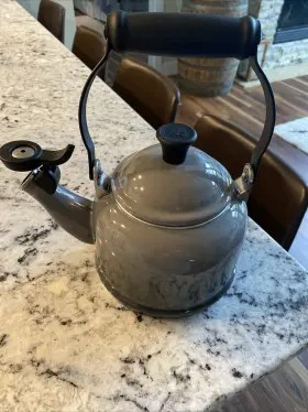 40113210717241 Le Creuset Enamel On Steel Demi Tea Kettle With Metal Finishes 1.25 Qt Sea Sal