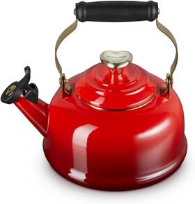 Le Creuset 40138260060291 Enamel On Steel Whistling Tea Kettle 1.7 Quart Cerise Light Gold