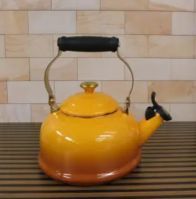 Le Creuset 630870349611 Enamel On Steel 1.7 Quart Classic Kettle With Gold Knob In Persimmon