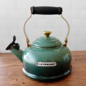Le Creuset 630870350594 Classic Whistling Kettle With Gold Accents And Knob In Artichaut