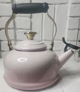 Le Creuset 630870354196 Enamel On Steel Whistling Tea Kettle 1.7 Qt. Shallot With Light Gold Heart Kno