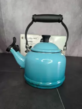 Q9401-17 Le Creuset Enamel On Steel 1.25 Quart Demi Tea Kettle Caribbean Teal Ombr Blue