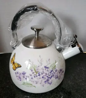 886454 Lenox Butterfly Meadow 2.5 Quart Tea Kettle - Stainless Steel Handle Orig Tag