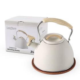 Lonffery 795261183790 3.2 Quart Whistling Tea Kettle Stove Top Stainless Steel Wood Handle - Creamy W
