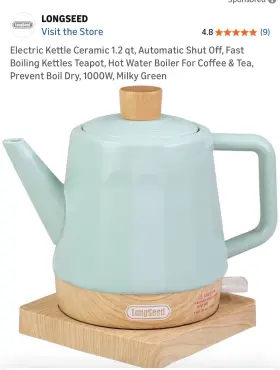 S121dt Longseed Electric Kettle Ceramic 1.2 Qt