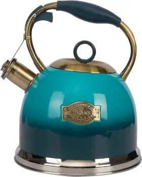 T12-blue Luxgrace Tea Kettle -3.0 Quart Kettles Stovetop Whistling Teapot Stainless Steel