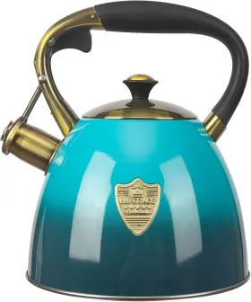 T15-blue Luxgrace Tea Kettle -2.9 Quart Kettles Stovetop Whistling Teapot Stainless Steel