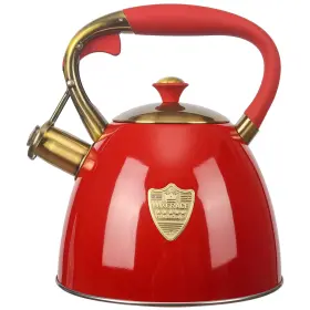 T15-red Luxgrace 2.9 Quart Whistling Tea Kettle - Stainless Steel Stovetop Teapot
