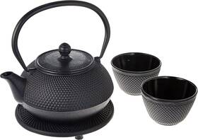 M.v. Tradingonline T8010 Cast Iron Tea Kettle 2 Cups Set Contemporary Dutch Hobnail Style With Trivet