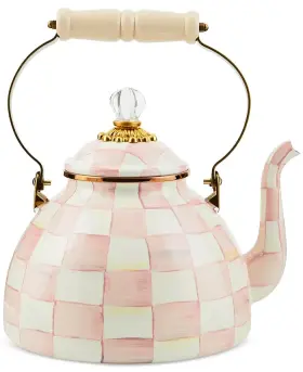 0889236 Mackenzie-childs Rosy Check Enamel Tea Kettle 2 Quart