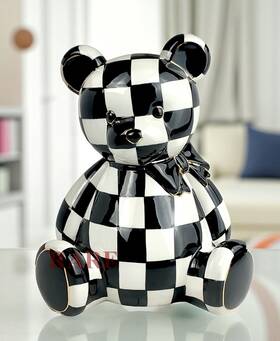 Mackenzie-childs 35509-0812 Mackenzie-childs Courtly Check Bear Bank Dolomite Ceramic New No Box