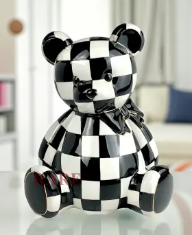 35509-0812 Mackenzie-childs Courtly Check Bear Bank Dolomite Ceramic New No Box