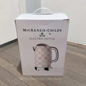 37600-840 Mackenzie-childs Mocha Check Electric Kettle Pink - Brand New
