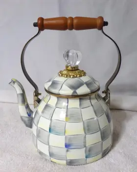 6997tw21304 Mackenzie-childs Sterling Check Tea Kettle Pot