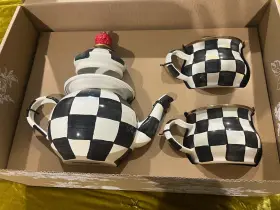 Mackenzie-childs 840115654978 Courtly Check Tea Party Set 2 Cups For Me New Box