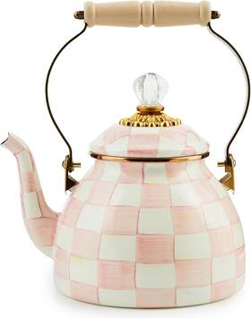 Mackenzie- Childs 846823083369 Mackenzie- 2-quart Enamel Tea Kettle Rosy Check Fast Shipping