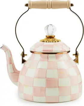 Mackenzie- Childs 846823083369 2-quart Enamel Tea Kettle Rosy Check Fast Shipping