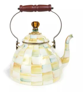 89236-140 Mackenzie-childs Parchment Check Enamel Tea Kettle - 3 Quart