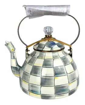 89236-540 Mackenzie-childs Sterling Check Clear Top Tea Kettle 3 Quart New Damaged No Box
