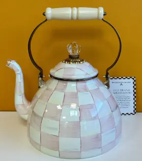89236-740 Mackenzie-childs Rosy Check 3 Quart Tea Kettle Hand Made Steel. New