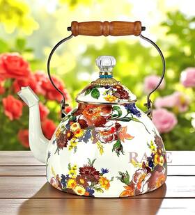 Mackenzie-childs 89236-95 Mackenzie-childs White Flower Market Tea Kettle 3 Quart New No Box