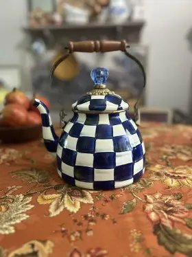 89257-240 Mackenzie-childs Royal Check Tea Kettle
