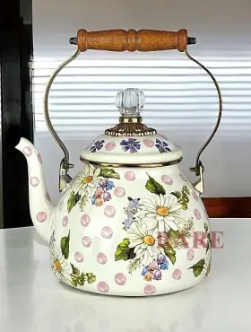 89257-386 Mackenzie-childs Wildflowers Pink Daisies Tea Kettle 2 Quart New No Box