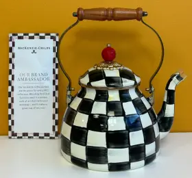89257-40 Mackenzie-childs Courtly Check 2 Quart Heavy Gauge Steel Tea Kettle. New