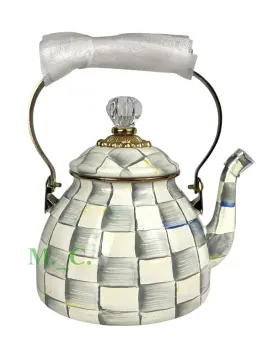 89257-540 Mackenzie Childs Sterling Check Enamel Tea 2 Quart Kettle New Damaged