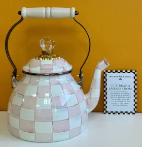 89257-740 Mackenzie-childs Rosy Check 2 Quart Hand Made Tea Kettle. New