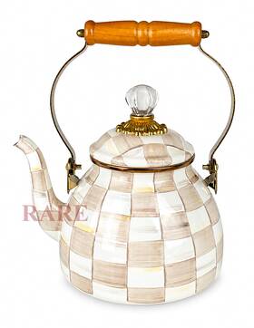 Mackenzie-childs 89257-840 Mackenzie-childs Mocha Check Tea Kettle 2 Quart New No Box