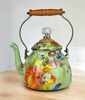 89257-90 Mackenzie-childs Green Flower Market Tea Kettle 2 Quart New No Box