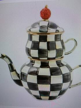 Mackenzie-childs 89258-40 Mackenzie-childs Courtly Check Inch High Tea 4 Cup Teapot And 12 Oz Cup/ Damaged
