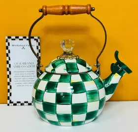 89275-1040 Mackenzie-childs Emerald Check Whistling Tea Kettle 2 Quart New