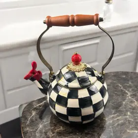 89275-40 Mackenzie-childs Courtly Check Tea Kettle Whistling 2 Quart New No Box