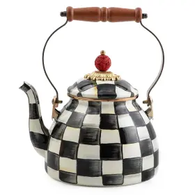 B004hicopa Mackenzie-childs Courtly Check Enamel Tea Kettle 2-quart Stovetop Black/white