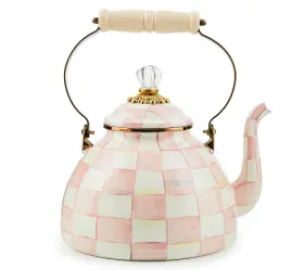 H460843 Mackenzie-childs Rosy Check Enamel Tea Kettle 3 Quart New