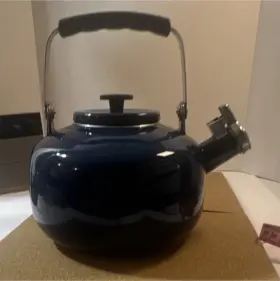 Sme10117 Martha Stewart Blue Enamel Steel Whistling Tea Kettle 2.5 Quart Ergonomic